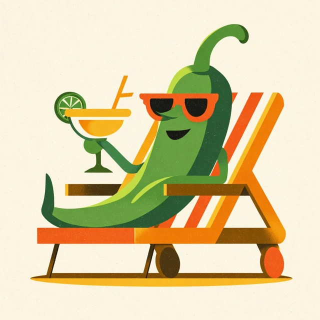 Retro Serrano Chili Pepper Relaxing with a Margarita