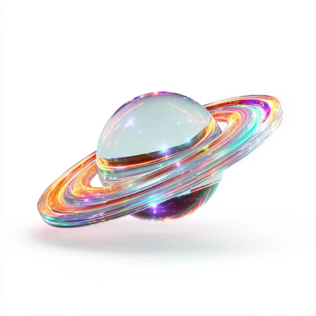 3D Holographic Saturn Icon Shimmering Rings Isolated