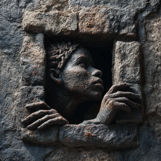 Stone Woman Surreal Window Sculpture