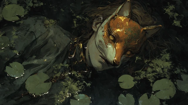 Fox Mask Man in Water Abstract Painting