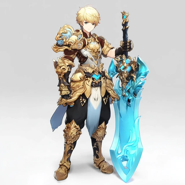 Anime Warrior Blond Hair with Huge Sword Retro Style