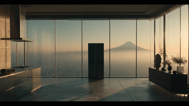 Modern Minimalist Interior with Cityscape View