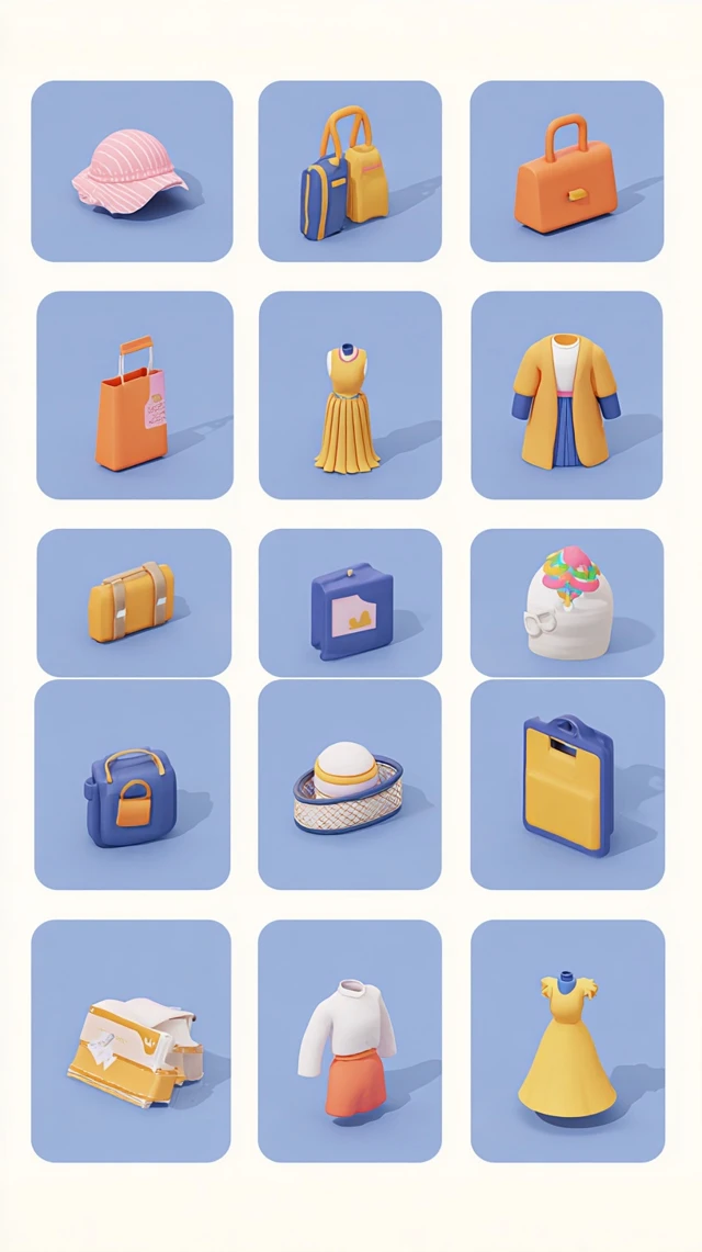 3D Fashion Icons Shopping Items Illustration