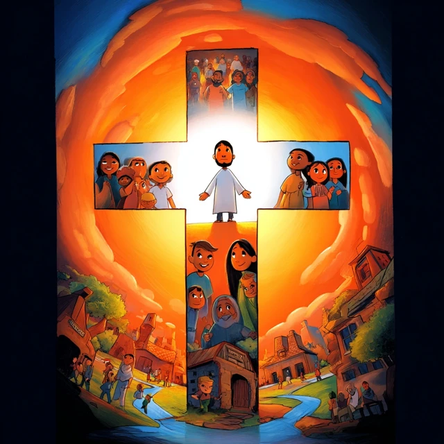 Cartoon Cross Illustration of Community and Hope