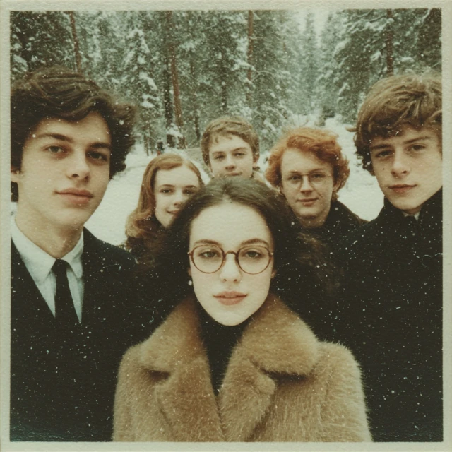 1970s Group Portrait in Snowy Woods