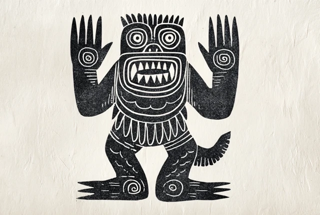 Ancient Central American Sculpture Ink Drawing