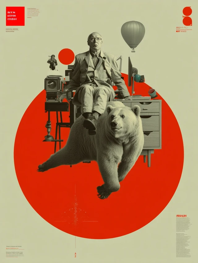 Remote Working Bull Illustration Vintage Art