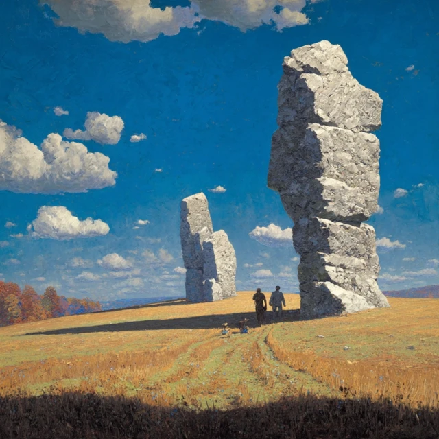 Stone Monoliths in a Field Painting