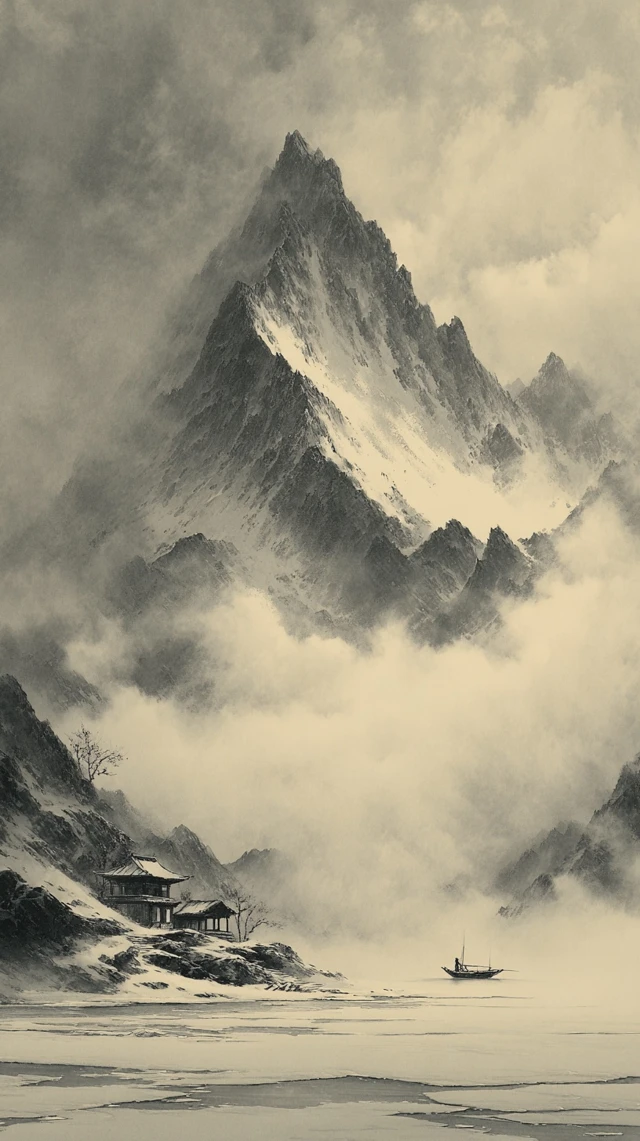 Kunlun Mountain Chinese Ink Painting Scene
