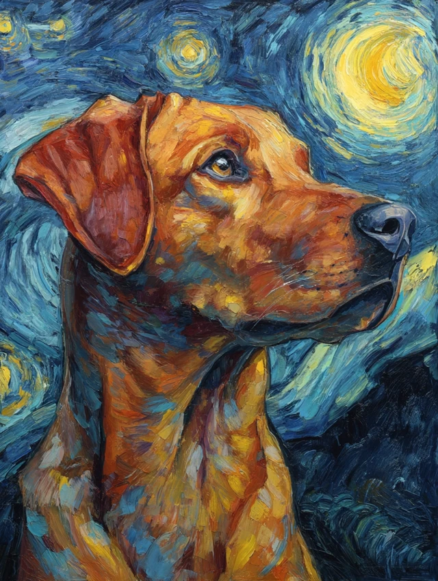 Labrador Portrait Starry Night Van Gogh Style