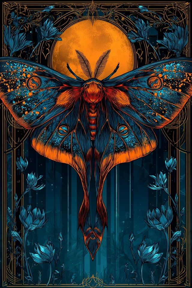 Luna Moth Art Nouveau Punk Illustration
