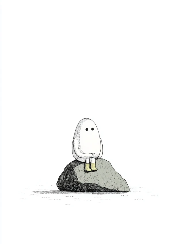 Sad Egg Character Minimalist Illustration