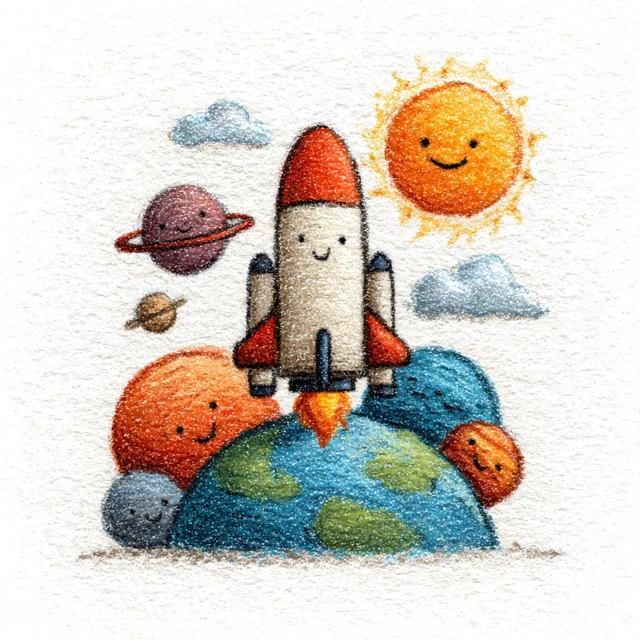 Happy Space Shuttle Cartoon Drawing
