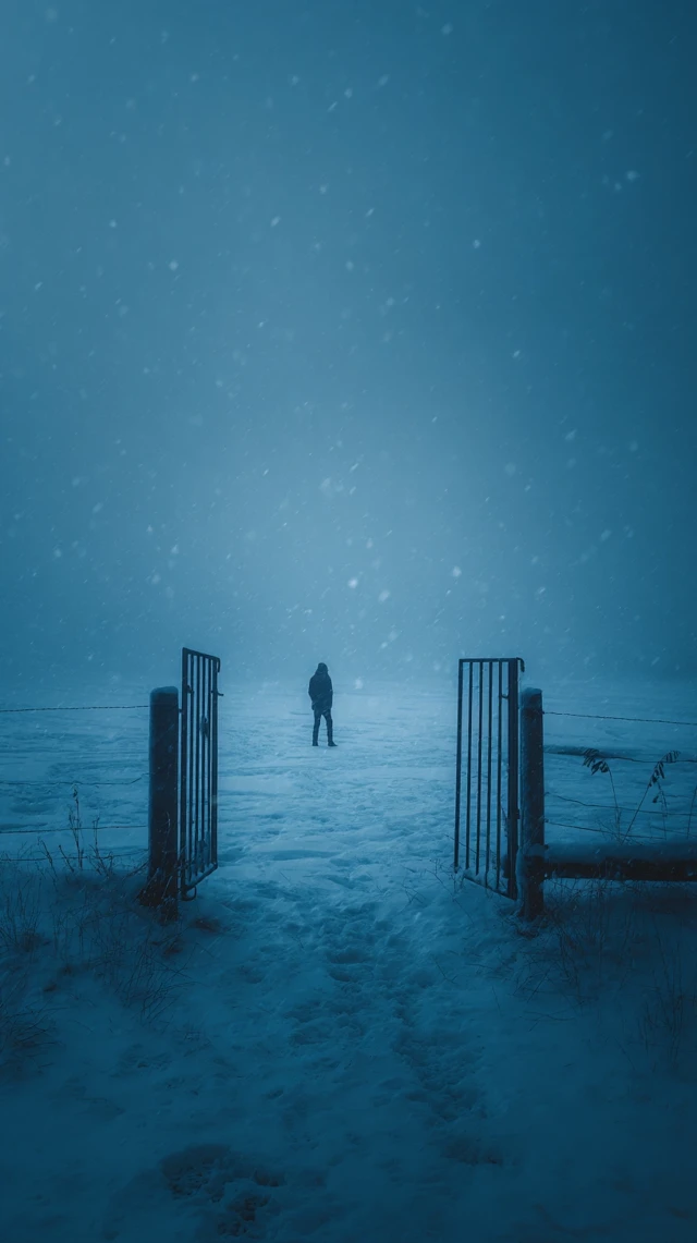 Icy Gate Snowy Plain Cinematic Scene