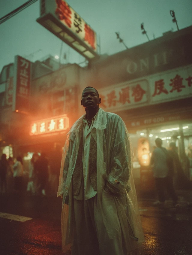 Tokyo Street Style Man in Translucent Trench Coat