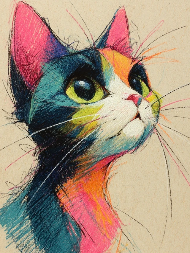 Pastel Whimsical Kitty Sketch