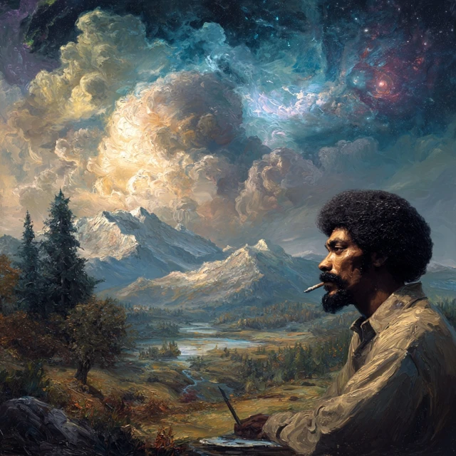 Snoop Dogg as Bob Ross Painting Happy Little Trees