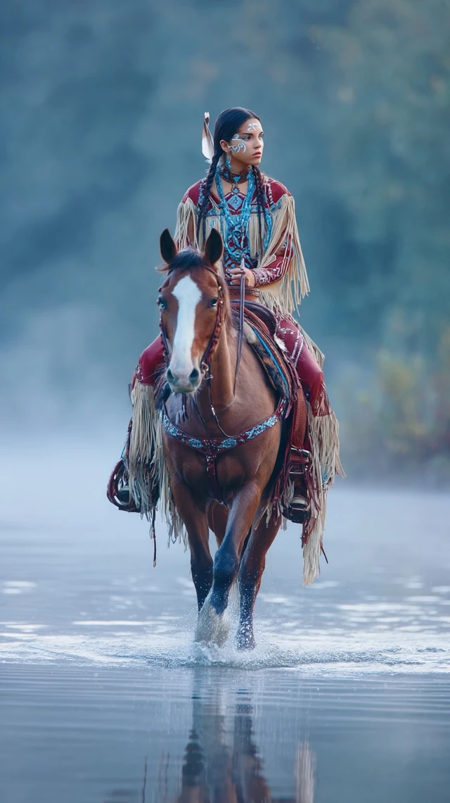 Native American Warrior Woman on Horseback