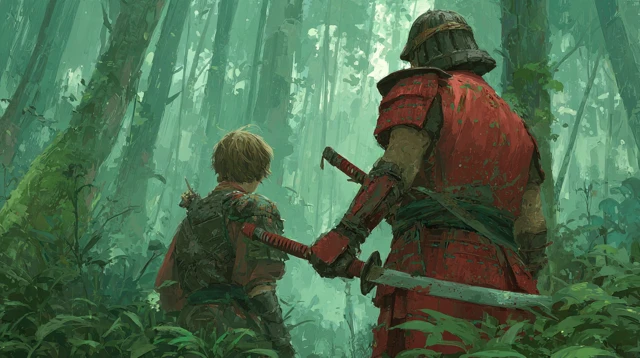 Viking Warrior and Samurai in Alien Rainforest