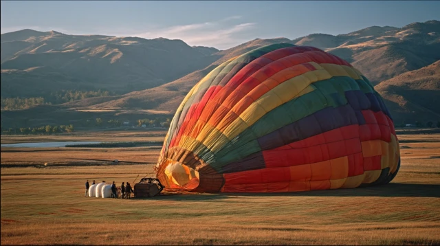 Hot Air Balloon Preparing for Takeoff in Scenic Landscape