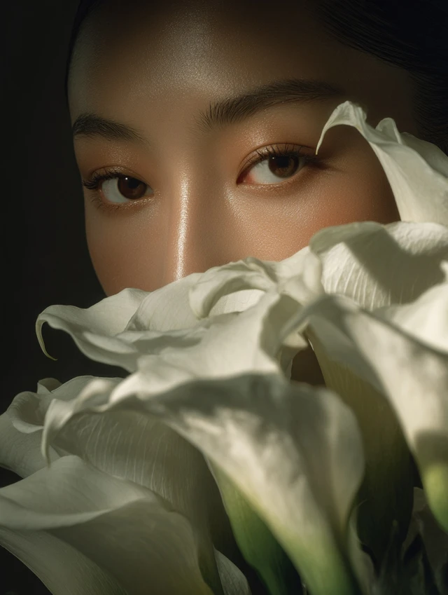 Elegant Asian Woman Portrait with Calla Lilies