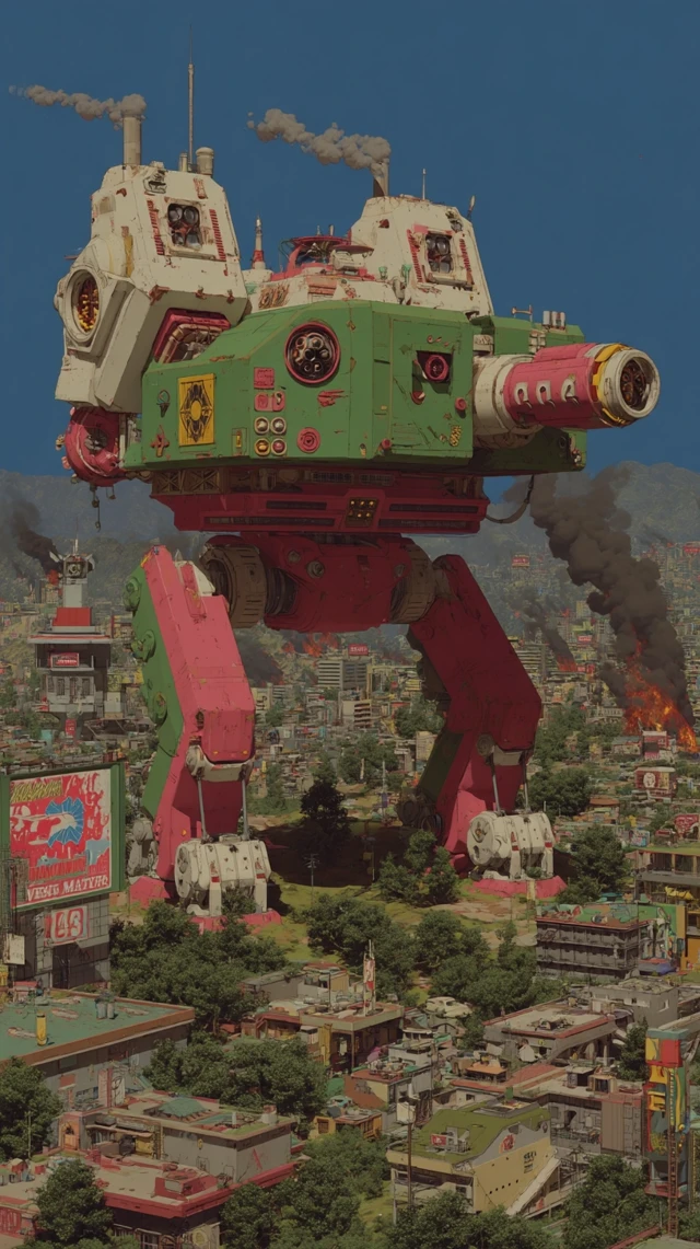 Martian Machine Over Burning City
