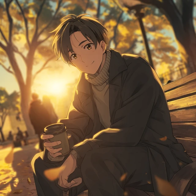 Anime Man in Park Golden Hour