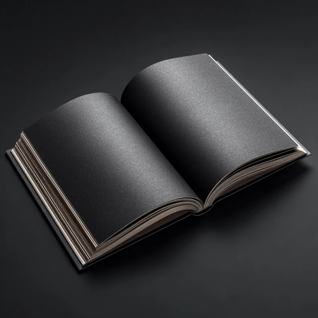 Open Book with Black Pages and Ribbon