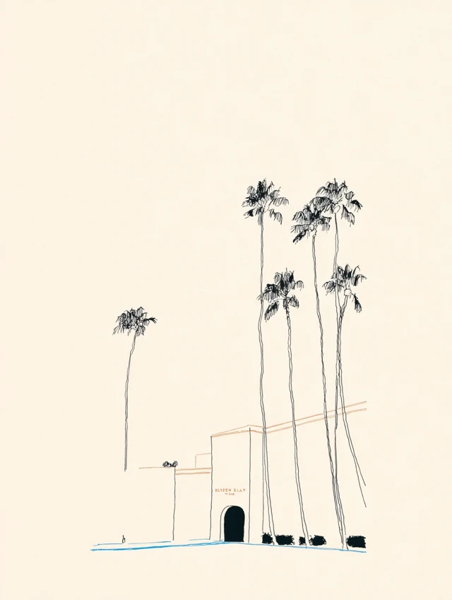 Beverly Hills Hotel Line Art Illustration