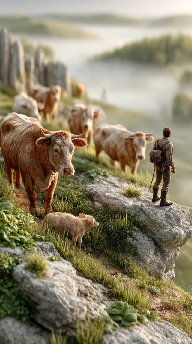Jura Pasture Sunrise Photograph Cows and Hills