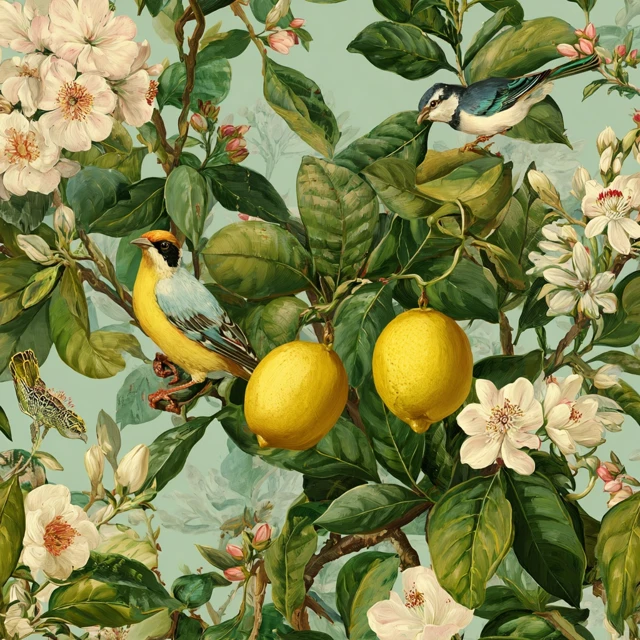 Sicily Flowers Birds and Lemons Art