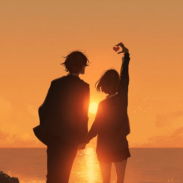 Anime Sunset Romance A Heart Shaped Sun Couple