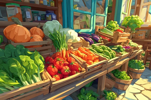 Vegetable Shop 3D Cartoon Illustration