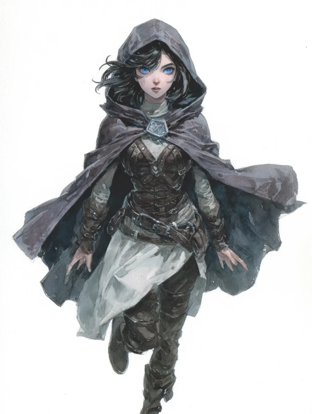 Anime Thief Watercolour Art DnD Girl in Leather