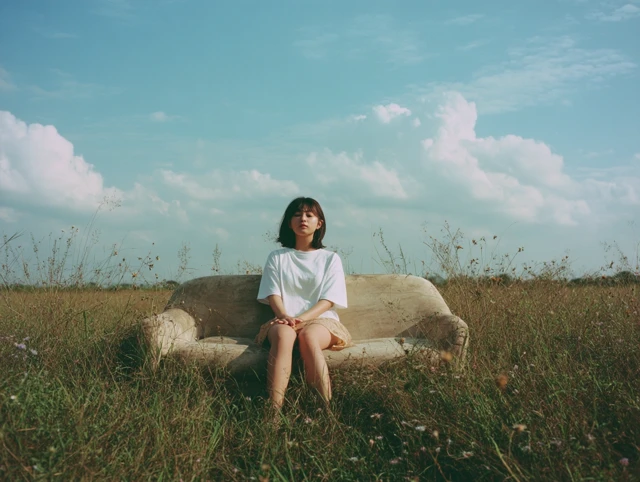 Japanese Woman on Sofa in Field