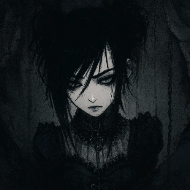 Anime Goth Woman Depression Illustration