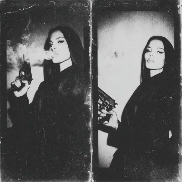 Black and White Film Photography Woman and Gun