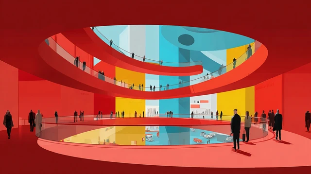 Abstract Shopping Mall Illustration Red Blue Yellow