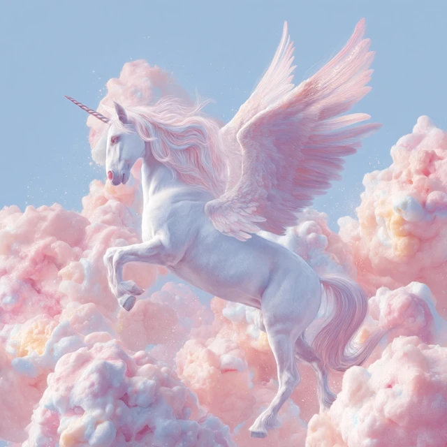 Flying Unicorn with Ice Cream Clouds in Pastel Colors