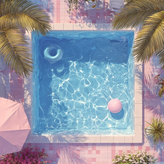 Summer Poolside Relaxing Pastel Illustration