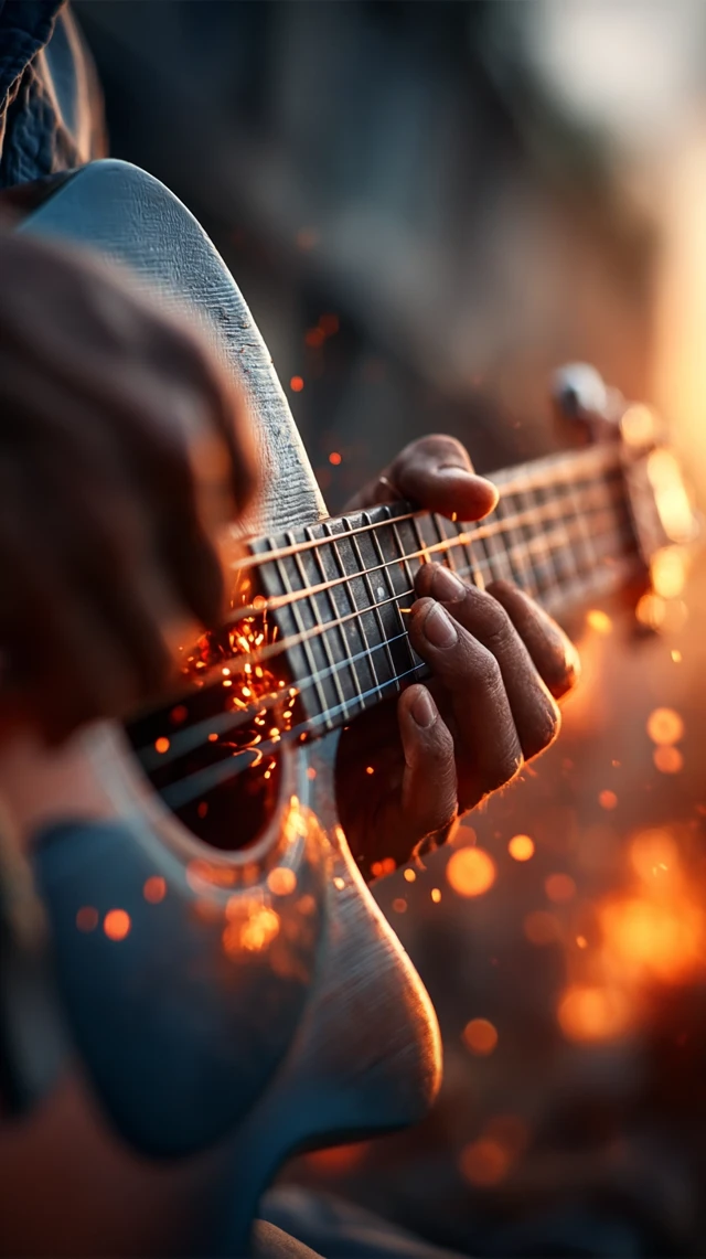 Guitarist CloseUp Passionate Playing with Fire
