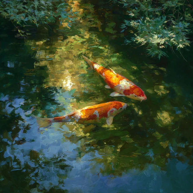 Koi Fish in Pond Edward Hopper Style