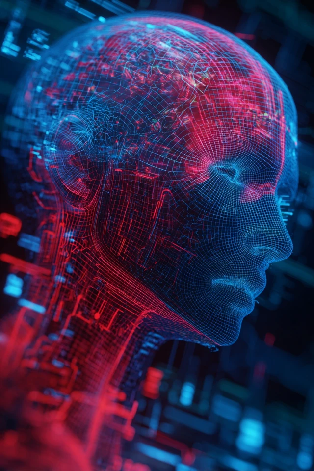Cyberpunk AI Head Futuristic Design