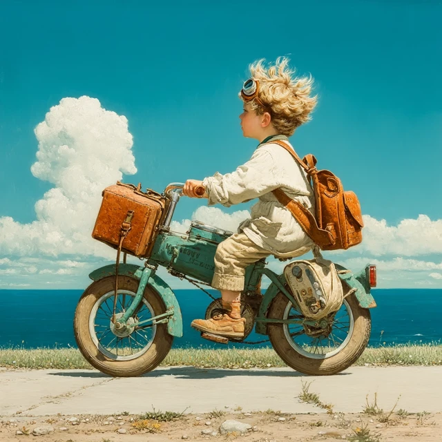Boy on Bike Painting by Norman Rockwell