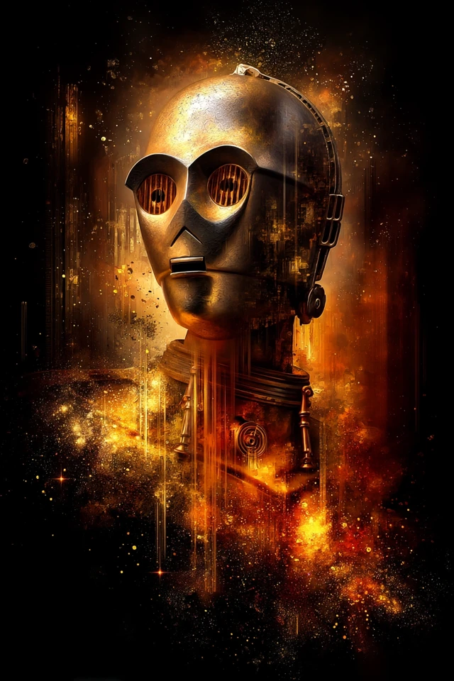 C3PO Art Star Wars Gold Robot Portrait