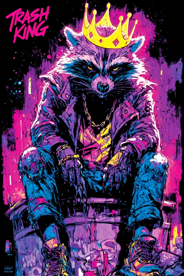 Trash King Raccoon Illustration Retro Horror