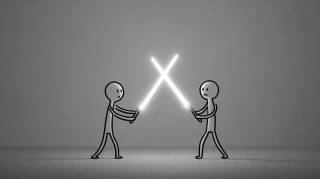 Stick Figure Sword Fight Minimalist Art