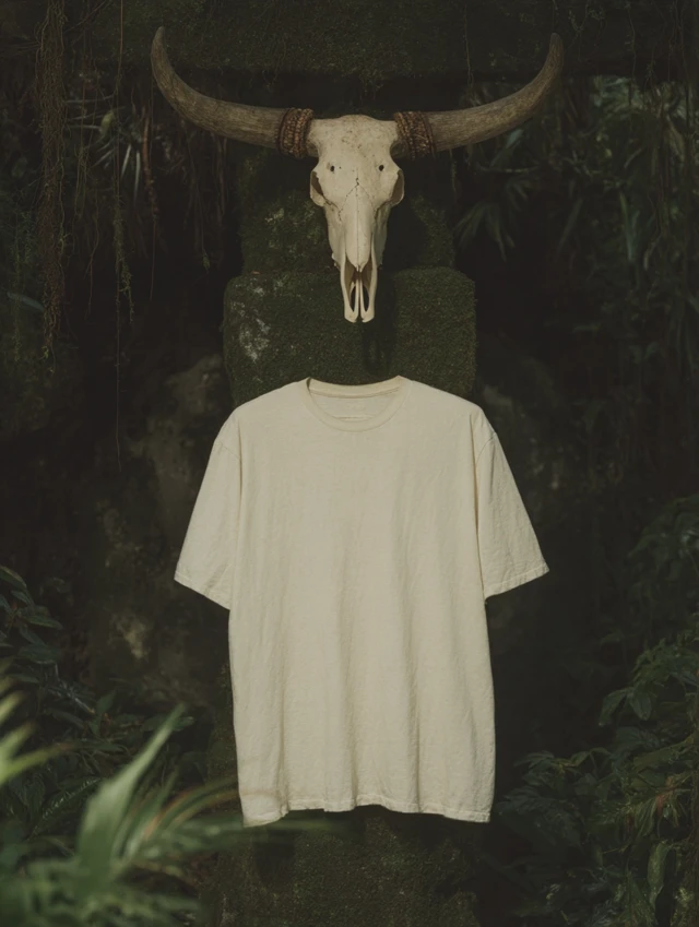 White TShirt on Shamanic Totem Realistic Product Photo