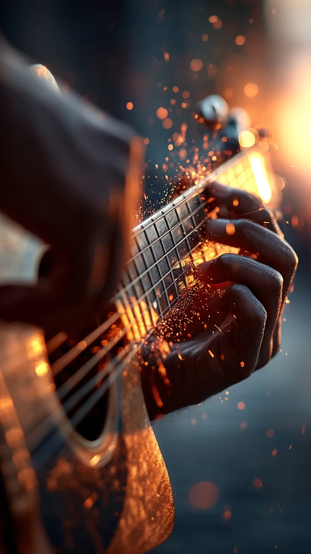 Guitarist Playing Acoustic Guitar Passionately