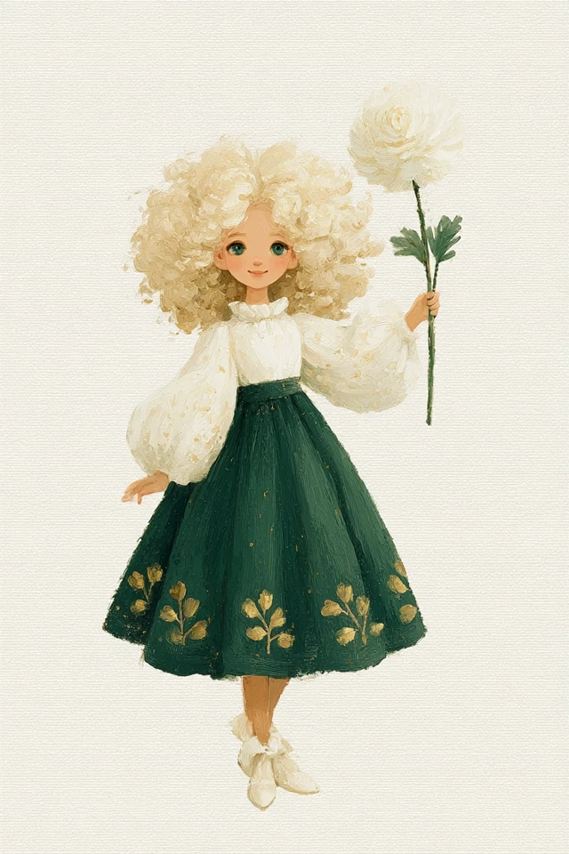 Cute Girl with Flower Childrens Book Illustration
